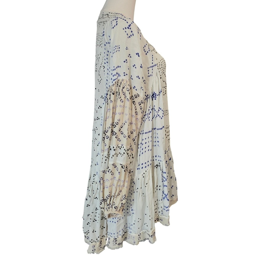 Free People White Blue Dot Print Tiered Ruffle Mini Dress XS - Picture 7 of 12